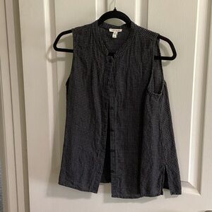 Eileen Fisher Black and Gray Checkered Blouse